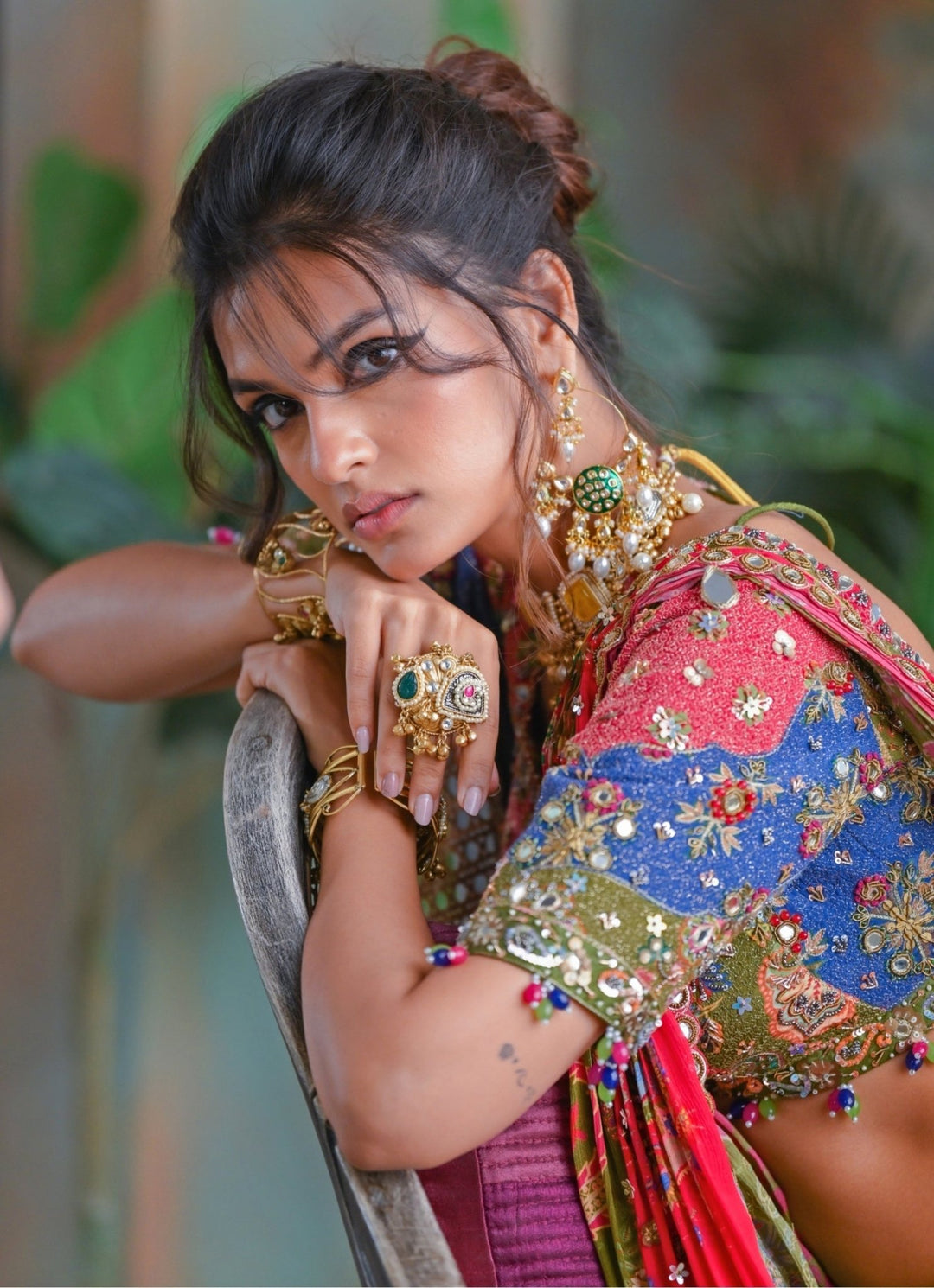 Olive Green Printed Embroidered Chiffon Predraped Saree Juhi Bengani - Fabilicious Fashion