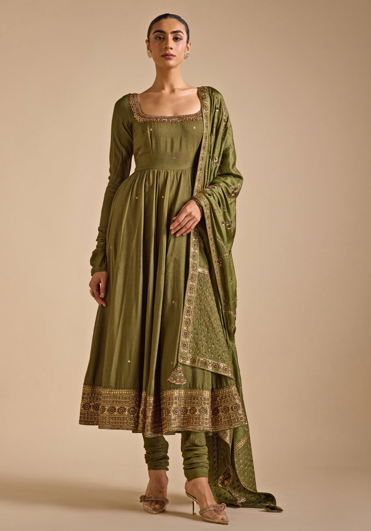 Prevasu Olive Green Tussar Silk Anarkali Fabilicious Fashion Prevasu Olive Green Tussar Silk Anarkali Fabilicious Fashion