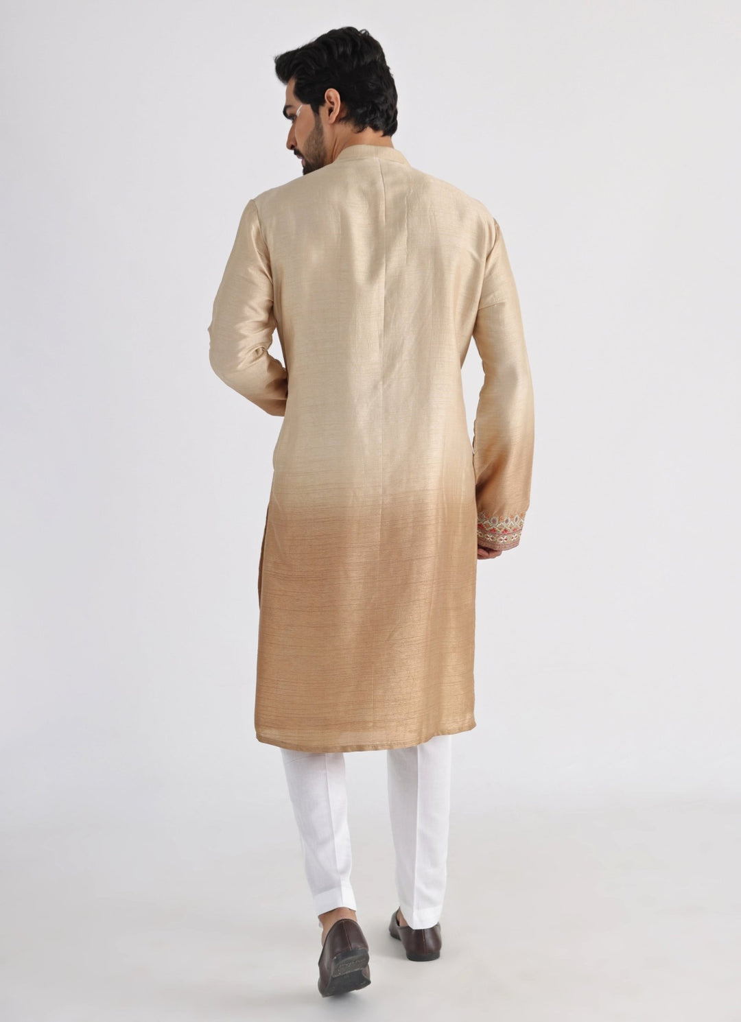 Ombre Beige Embroidered Silk Kurta Pant Set Smriti - Fabilicious Fashion
