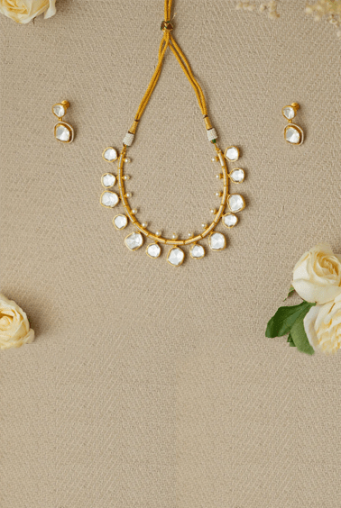 One Line Drop Polki Necklace Zevar by Geeta - Fabilicious Fashion