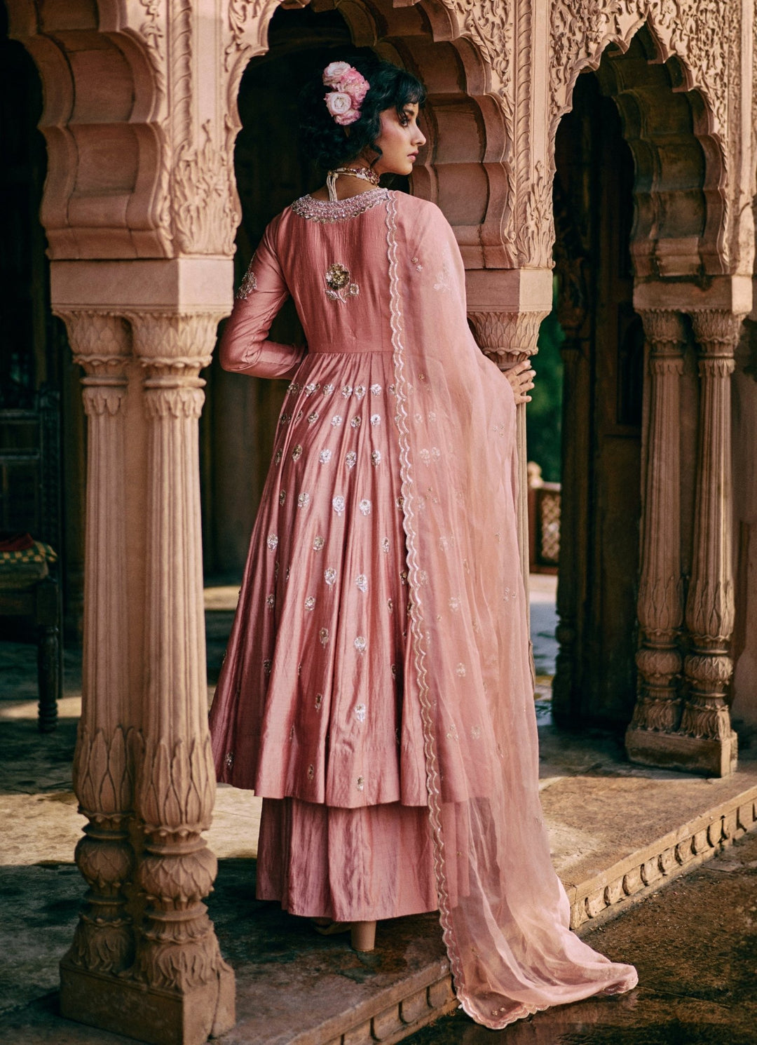 Onion Pink Silk Anarkali Set Paulmi and Harsh - Fabilicious Fashion