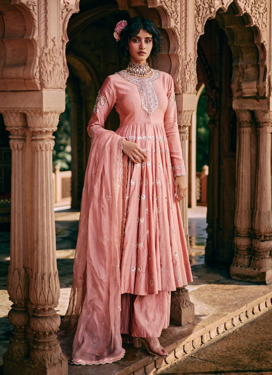 Onion Pink Silk Anarkali Set Paulmi and Harsh - Fabilicious Fashion