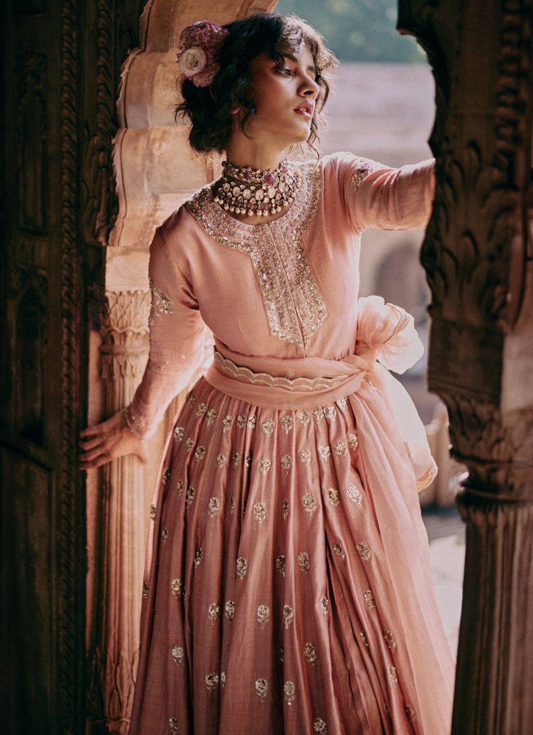 Onion Pink Silk Anarkali Set Paulmi and Harsh - Fabilicious Fashion