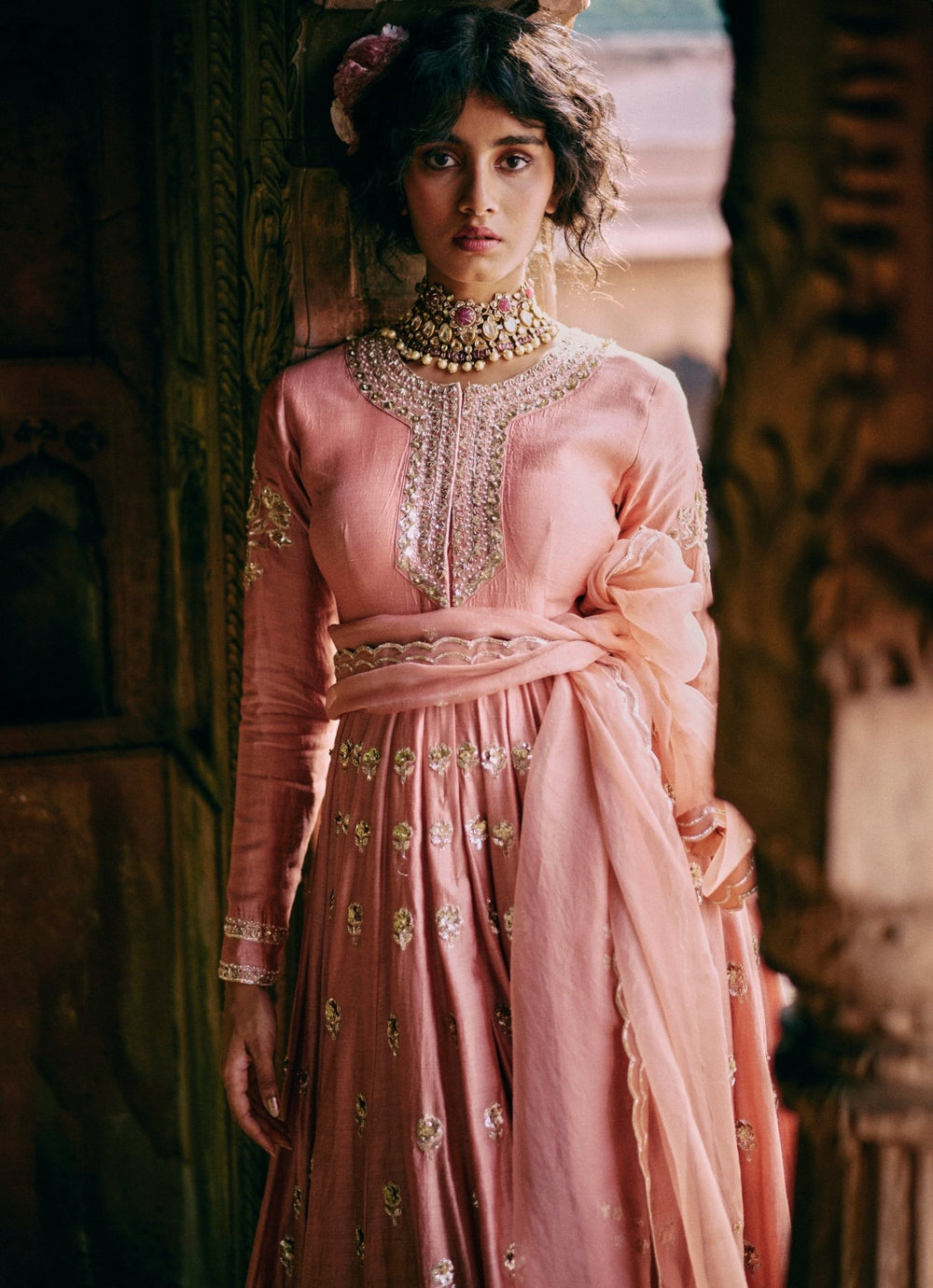 Onion Pink Silk Anarkali Set Paulmi and Harsh - Fabilicious Fashion