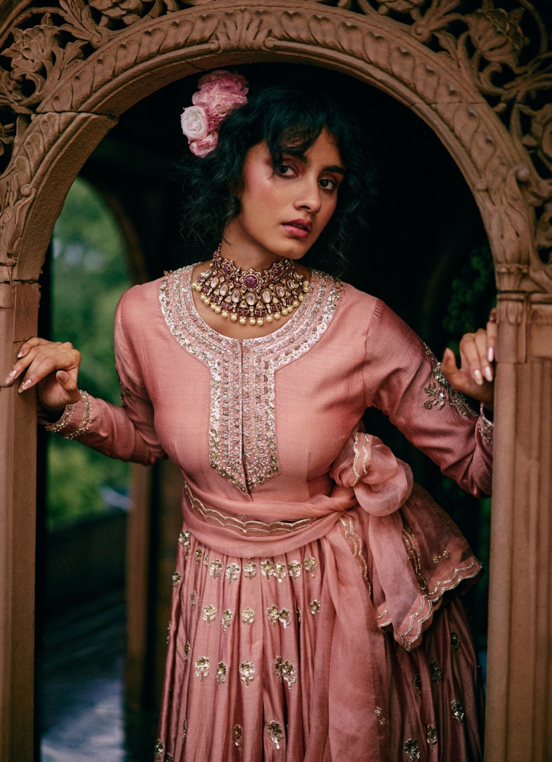 Onion Pink Silk Anarkali Set Paulmi and Harsh - Fabilicious Fashion