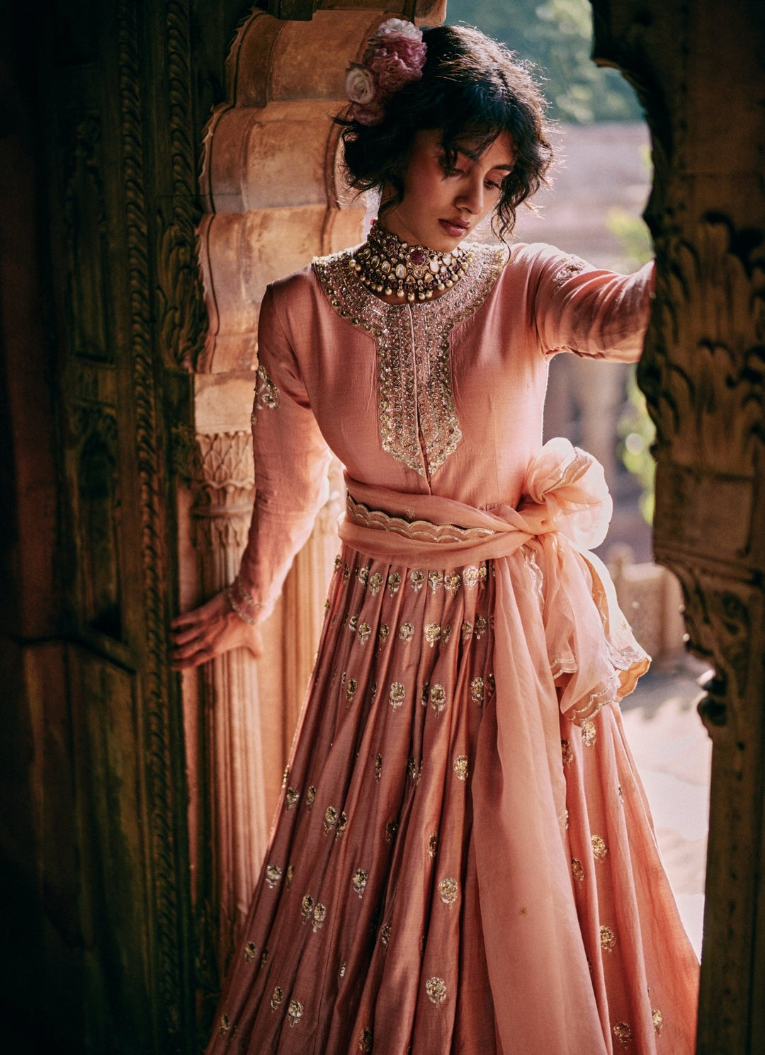 Onion Pink Silk Anarkali Set Paulmi and Harsh - Fabilicious Fashion
