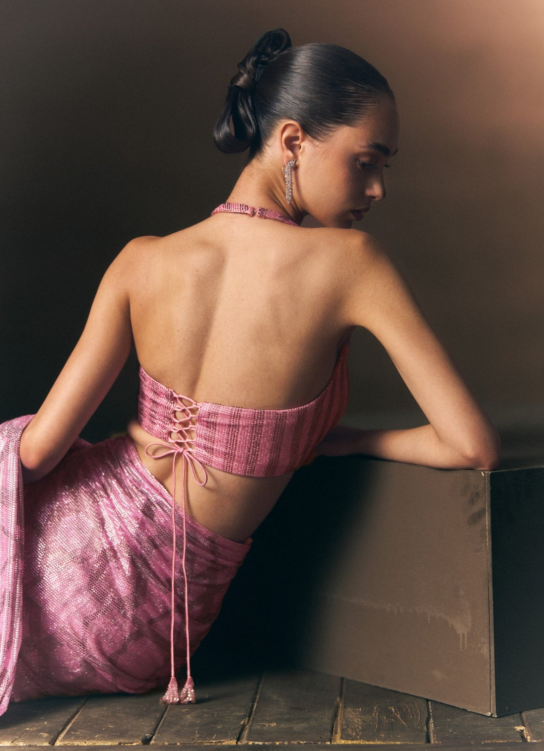 Angad Singh Onion Pink Soft Net Pre-Draped SareeFabilicious Fashion