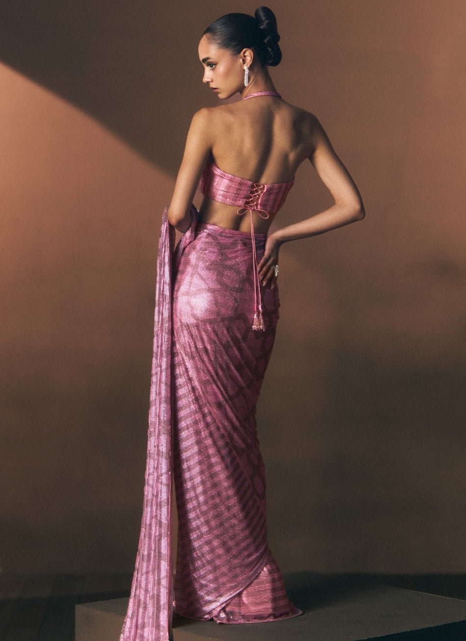 Angad Singh Onion Pink Soft Net Pre-Draped SareeFabilicious Fashion