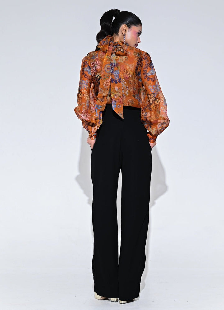 Orange And Black Floral Organza Shirt With Pants Set Juhi Bengani - Fabilicious Fashion