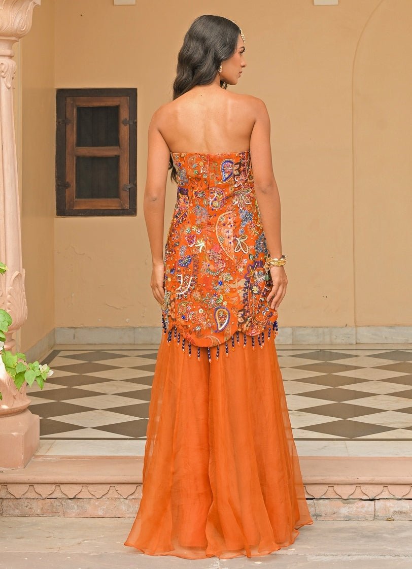 Juhi Bengani Orange And Blue Organza Kurta Pants SetFabilicious Fashion