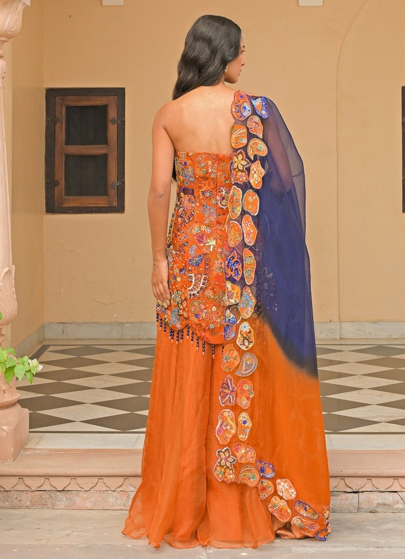 Juhi Bengani Orange And Blue Organza Kurta Pants SetFabilicious Fashion