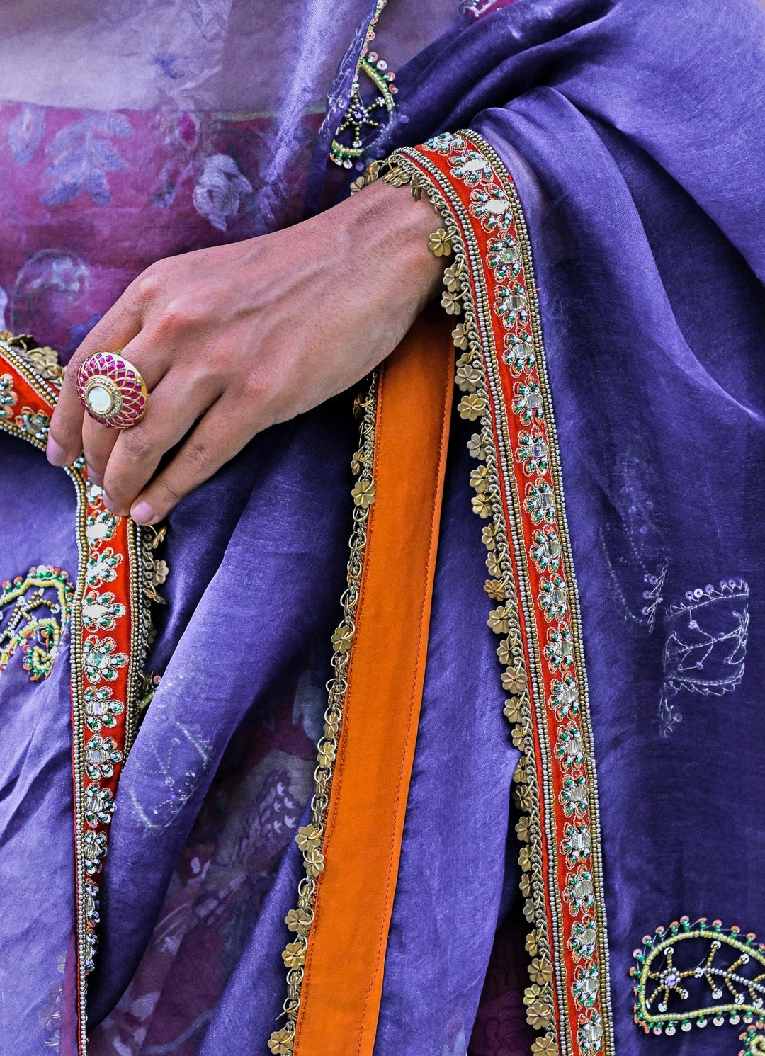Orange And Blue Organza Saree Juhi Bengani - Fabilicious Fashion