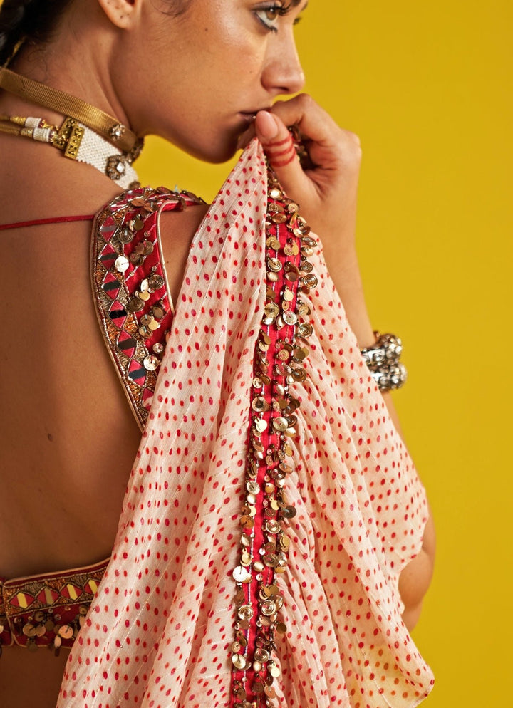 Orange And Ivory Embroidered Georgette Ruffle Saree Studio Bagechaa - Fabilicious Fashion