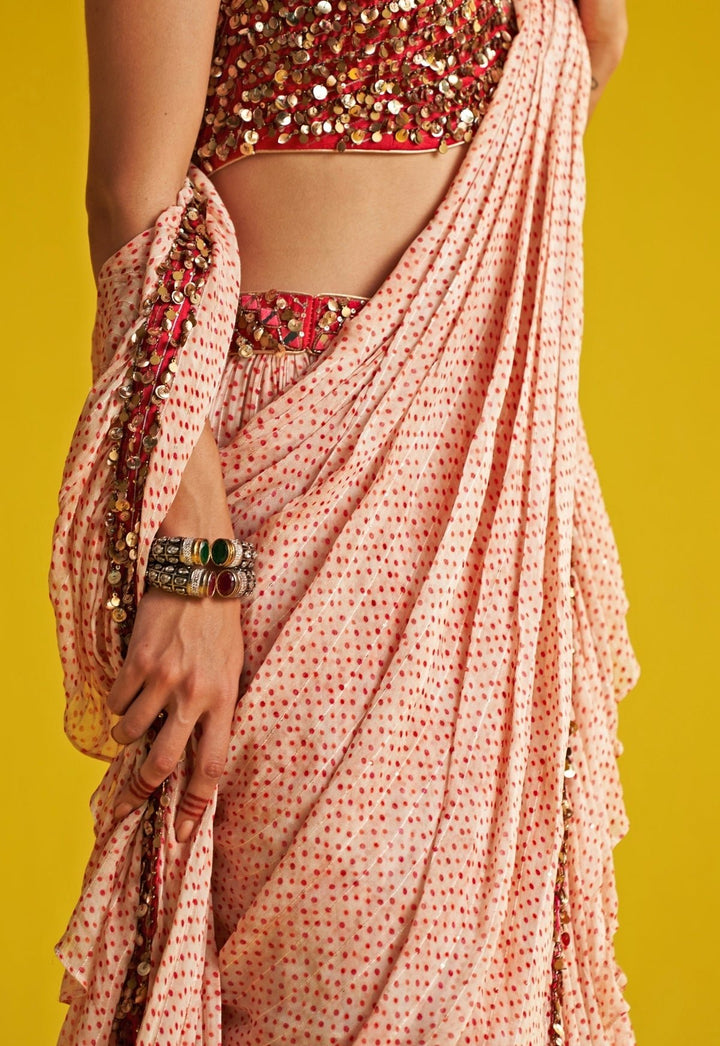 Orange And Ivory Embroidered Georgette Ruffle Saree Studio Bagechaa - Fabilicious Fashion