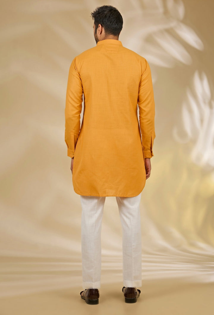 Manish Nagdeo Men Orange and Multicolour Silk Bundi SetFabilicious Fashion