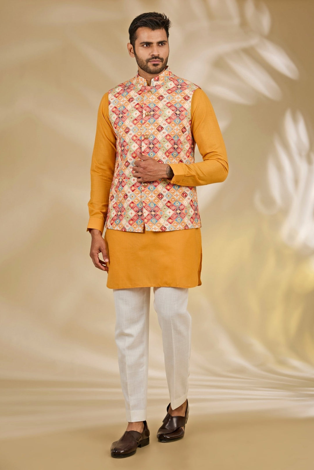 Orange and Multicolour Silk Bundi Set Manish Nagdeo - Fabilicious Fashion