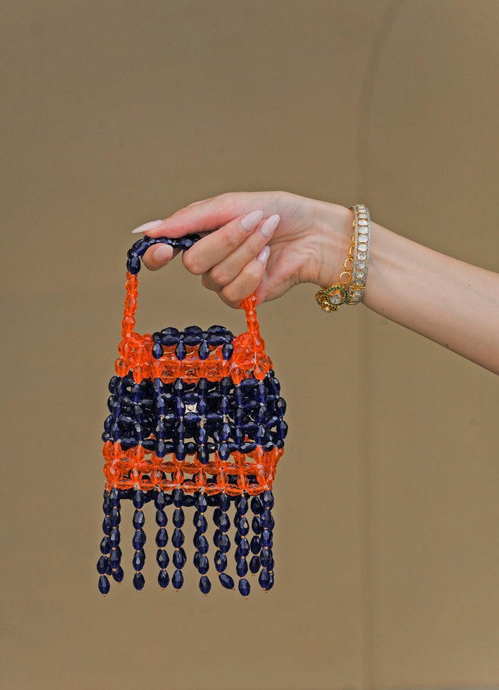 Juhi Bengani Orange And Navy Blue Crystal Tassel PotliFabilicious Fashion