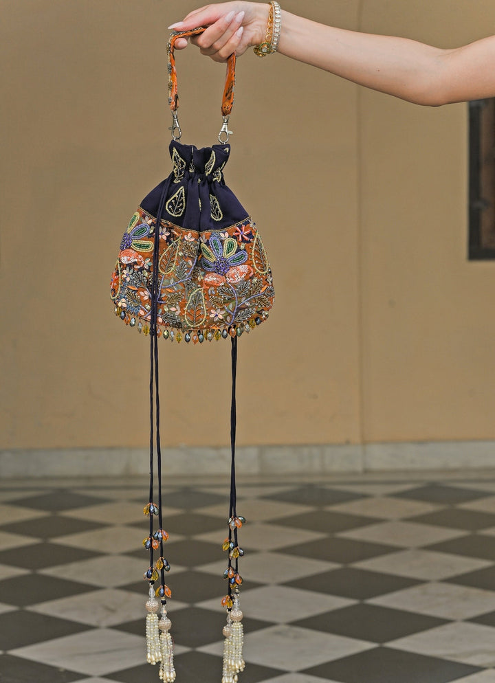 Juhi Bengani Orange And Navy Blue Organza PotliFabilicious Fashion