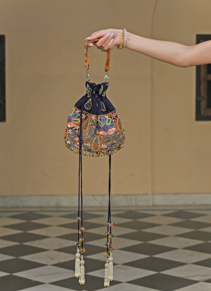 Juhi Bengani Orange And Navy Blue Organza PotliFabilicious Fashion