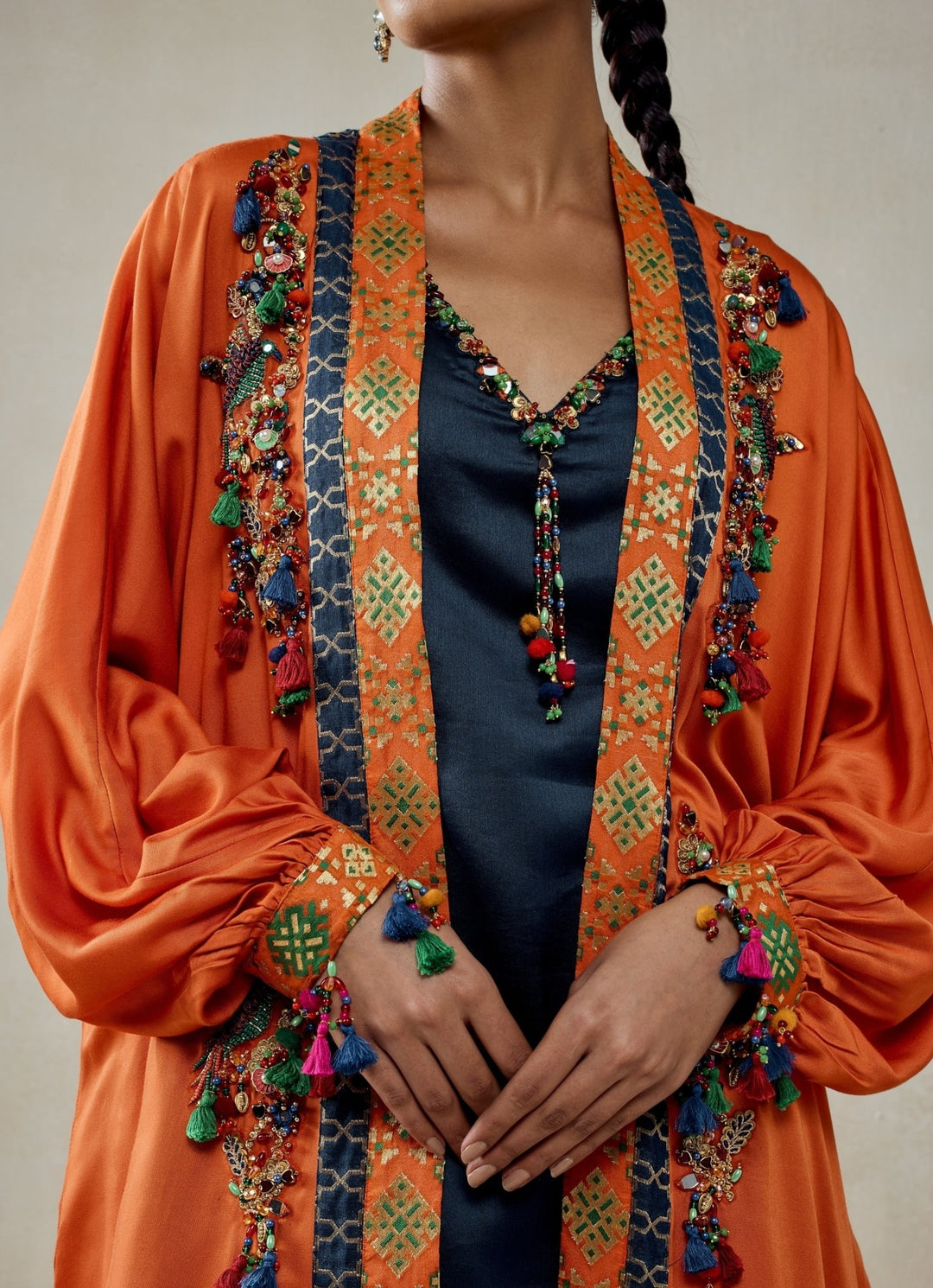 Nitika Gujral Orange And Navy Patola Silk Kurta Salwar With CapeFabilicious Fashion