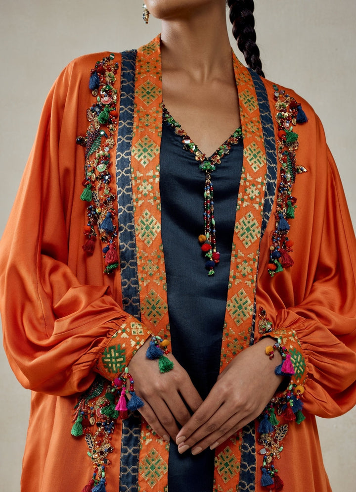 Nitika Gujral Orange And Navy Patola Silk Kurta Salwar With CapeFabilicious Fashion