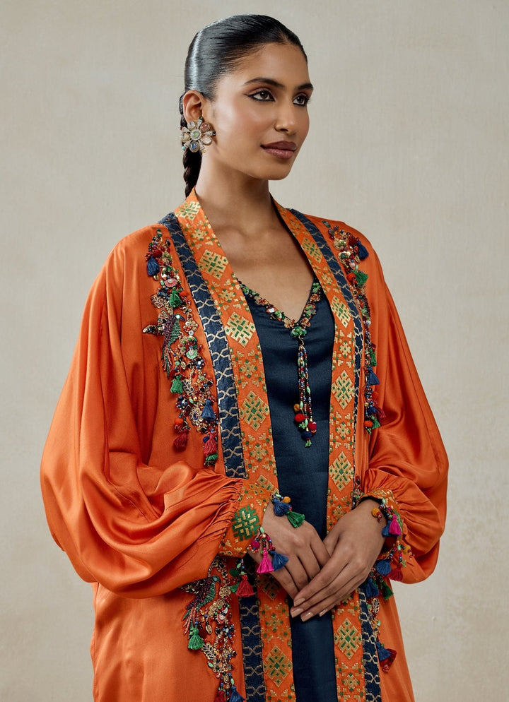 Nitika Gujral Orange And Navy Patola Silk Kurta Salwar With CapeFabilicious Fashion