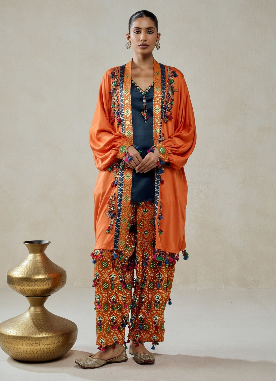 Nitika Gujral Orange And Navy Patola Silk Kurta Salwar With CapeFabilicious Fashion