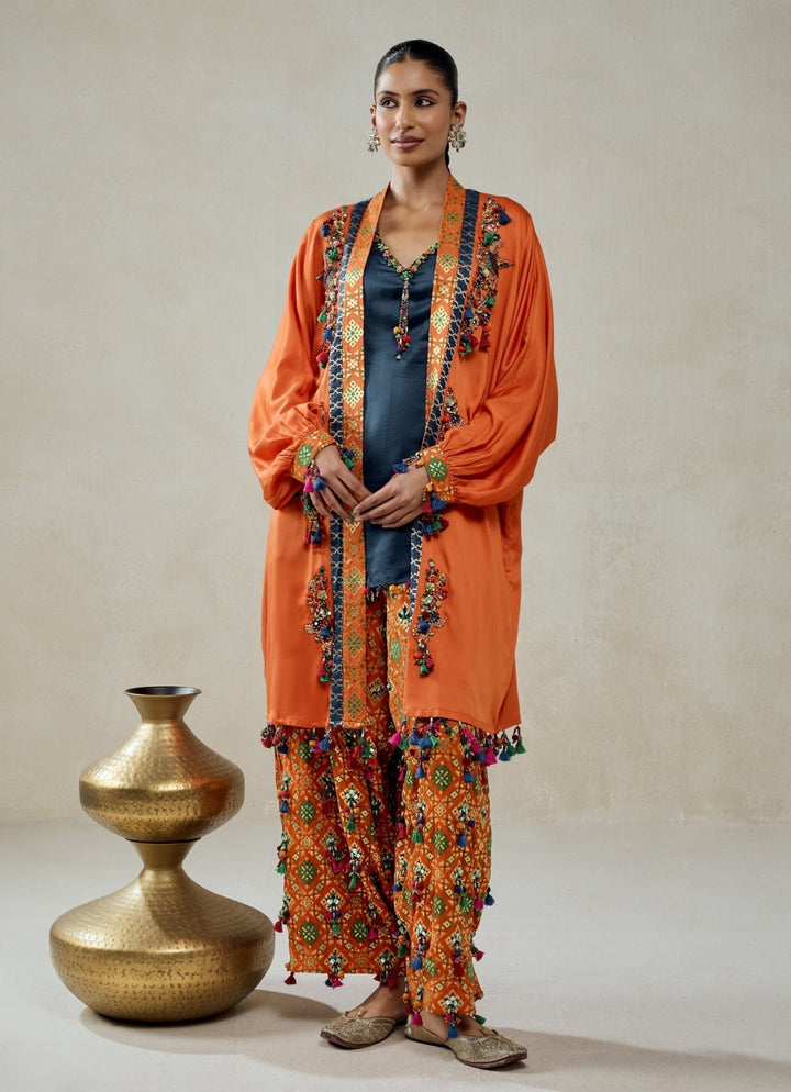 Nitika Gujral Orange And Navy Patola Silk Kurta Salwar With CapeFabilicious Fashion