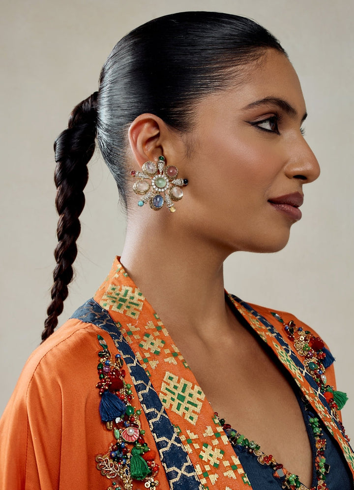 Nitika Gujral Orange And Navy Patola Silk Kurta Salwar With CapeFabilicious Fashion