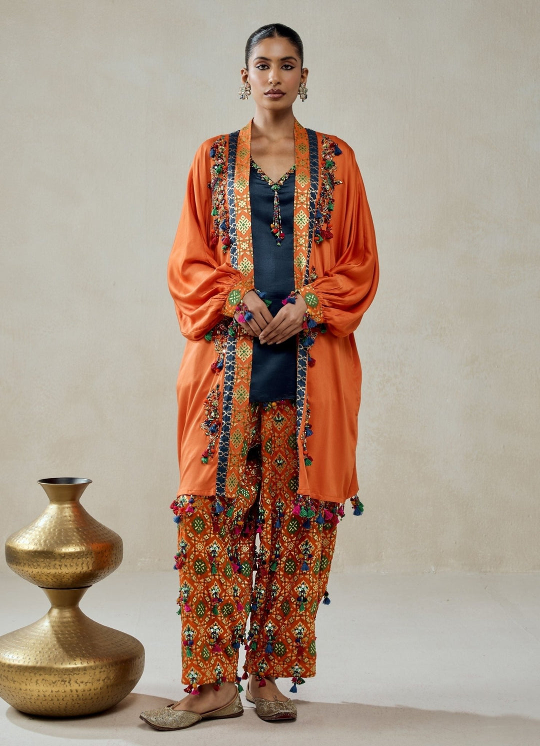 Nitika Gujral Orange And Navy Patola Silk Kurta Salwar With CapeFabilicious Fashion