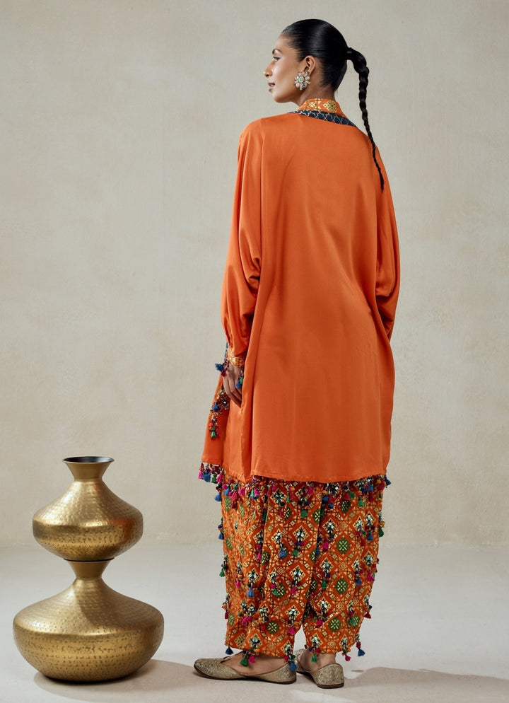 Nitika Gujral Orange And Navy Patola Silk Kurta Salwar With CapeFabilicious Fashion