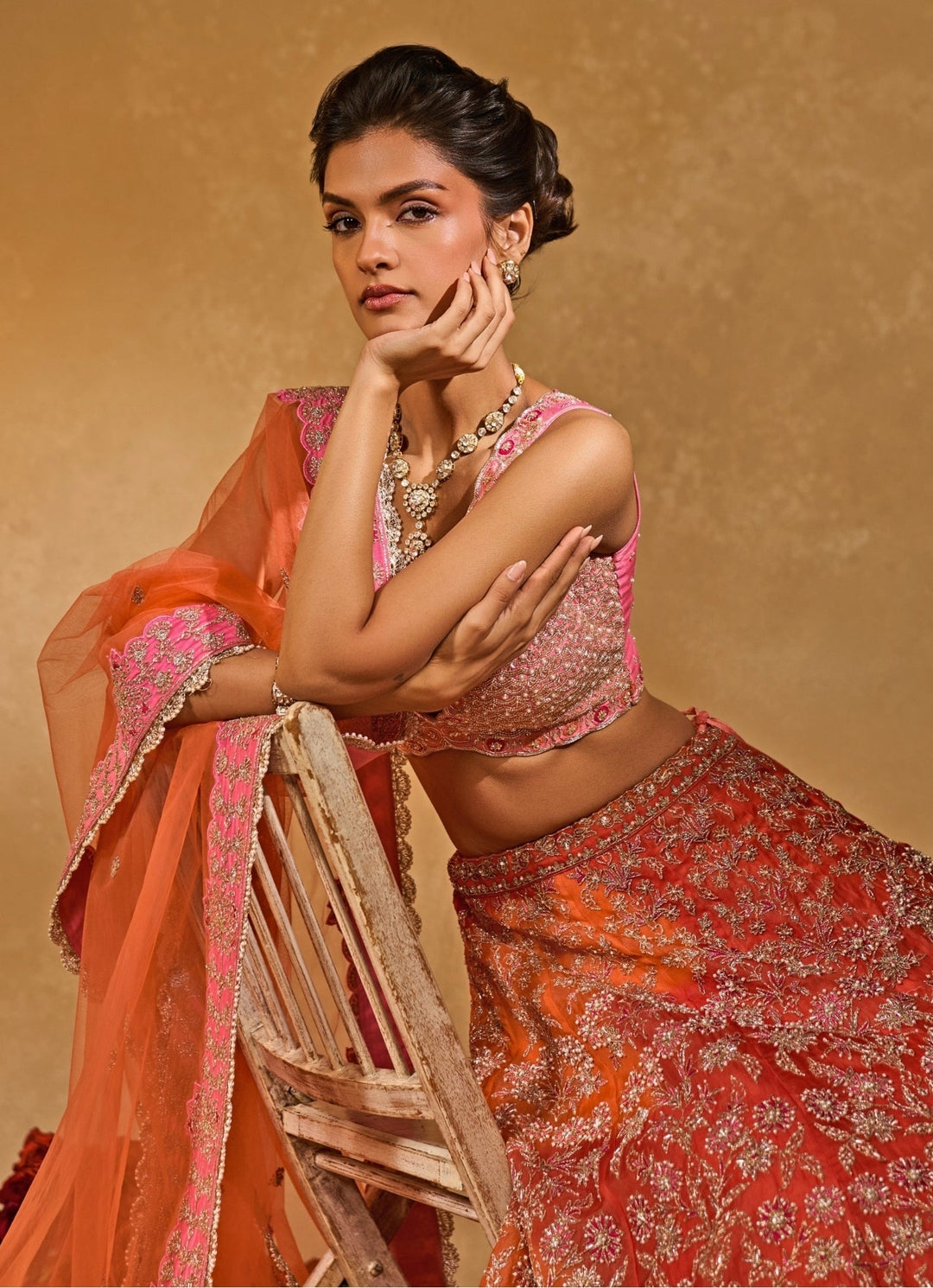 Chamee and Palak Orange And Pink Organza LehengaFabilicious Fashion