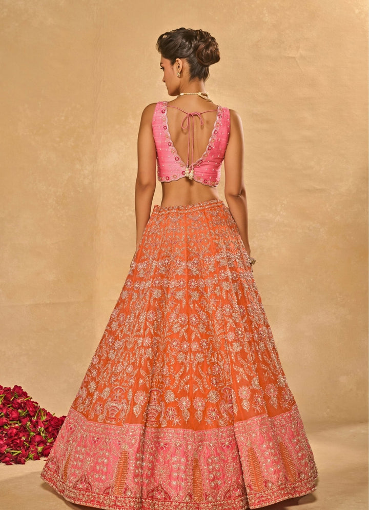 Chamee and Palak Orange And Pink Organza LehengaFabilicious Fashion