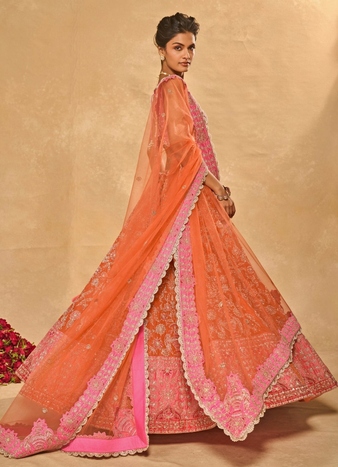 Chamee and Palak Orange And Pink Organza LehengaFabilicious Fashion