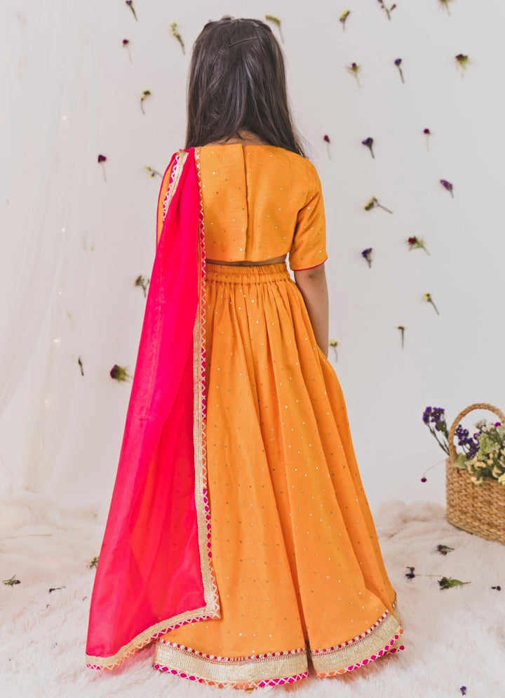Orange And Pink Silk Lehenga Set Chotibuti - Fabilicious Fashion