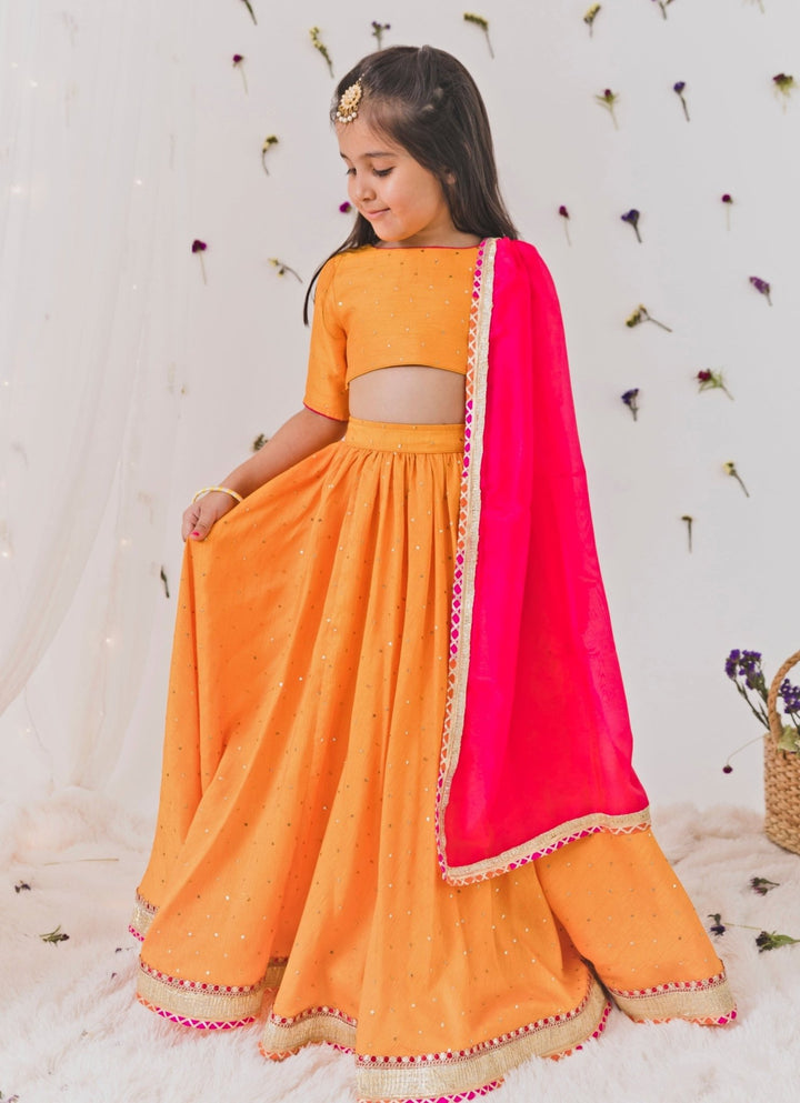 Orange And Pink Silk Lehenga Set Chotibuti - Fabilicious Fashion