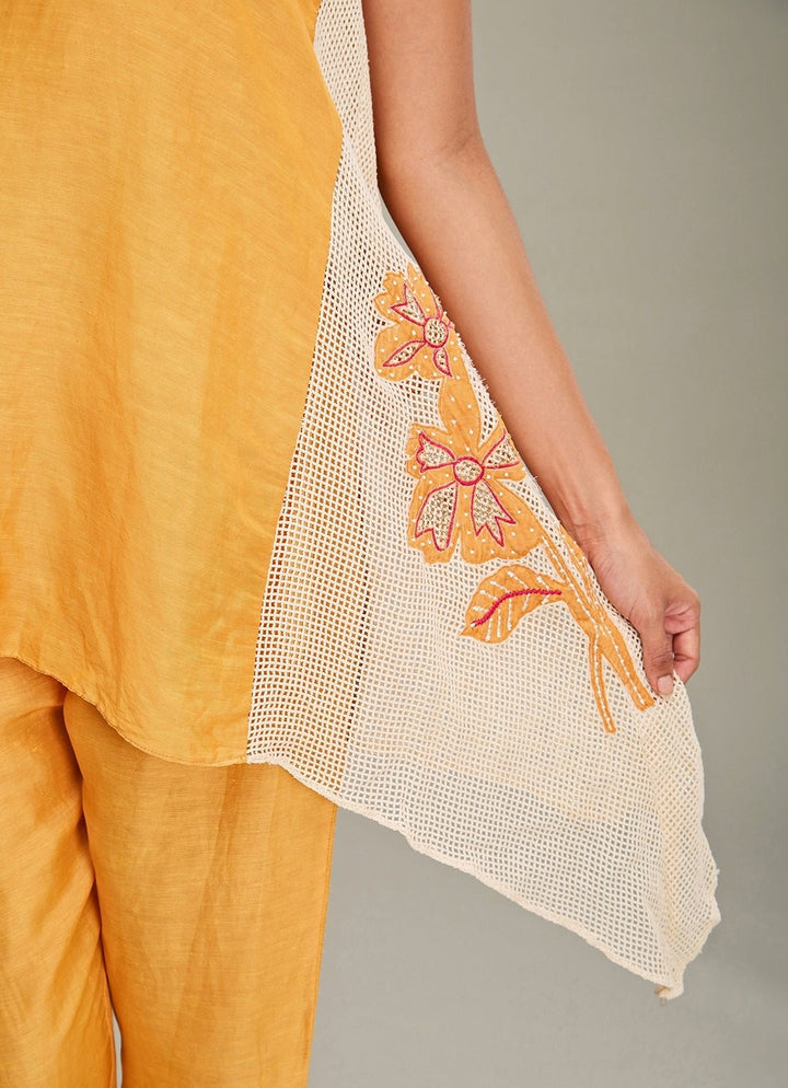 Orange Applique Asymmetric Kurta And Pant Set Soup By Sougat Paul - Fabilicious Fashion