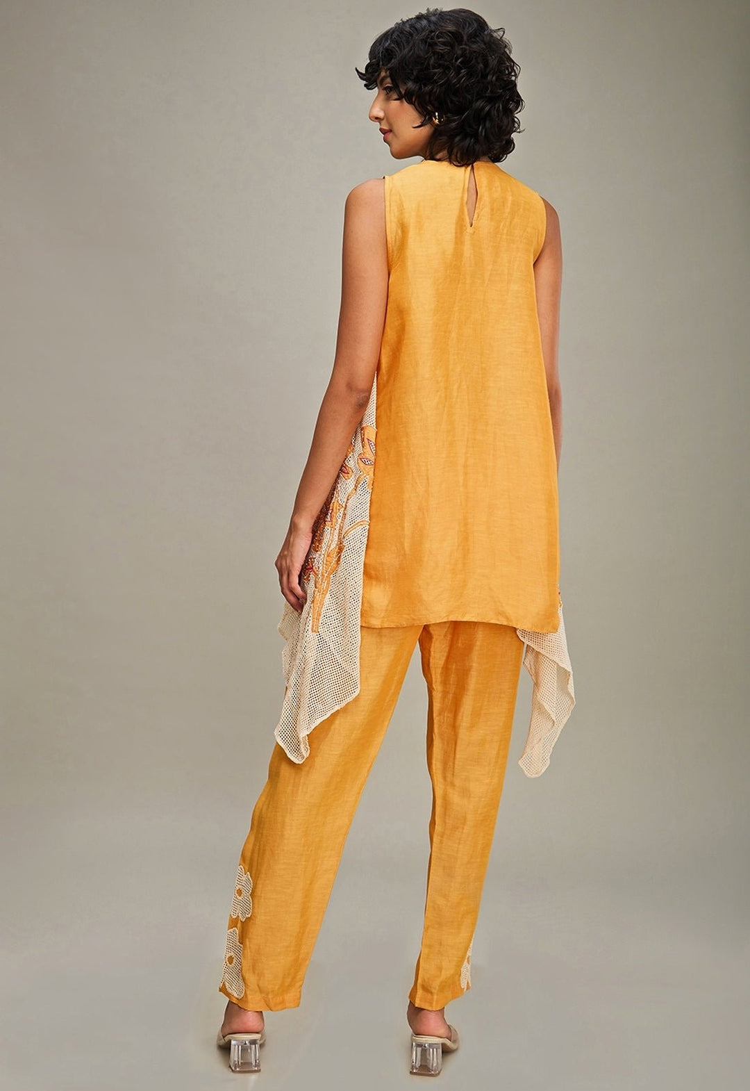 Orange Applique Asymmetric Kurta And Pant Set Soup By Sougat Paul - Fabilicious Fashion