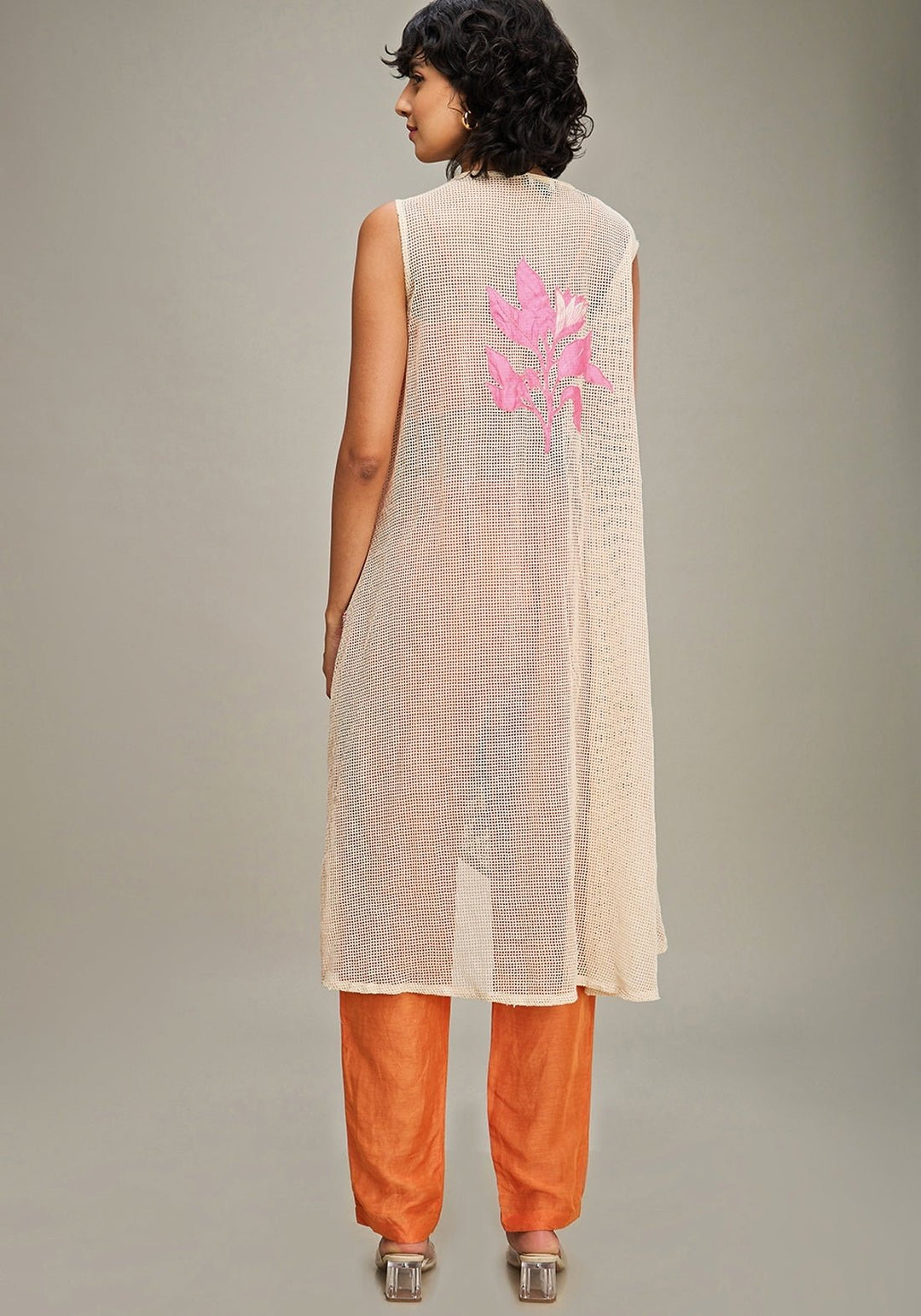 Orange Applique Co Ord Set With High Low Cape Soup By Sougat Paul - Fabilicious Fashion