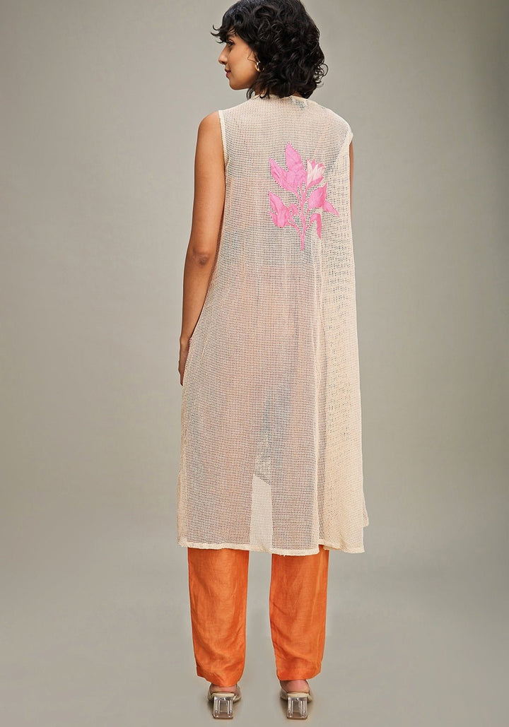 Orange Applique Co Ord Set With High Low Cape Soup By Sougat Paul - Fabilicious Fashion