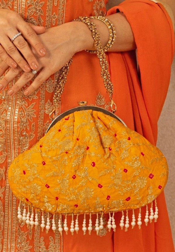 Orange Bandhani Vintage Purse
