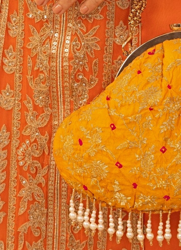 Orange Bandhani Vintage Purse AMYRA - Fabilicious Fashion