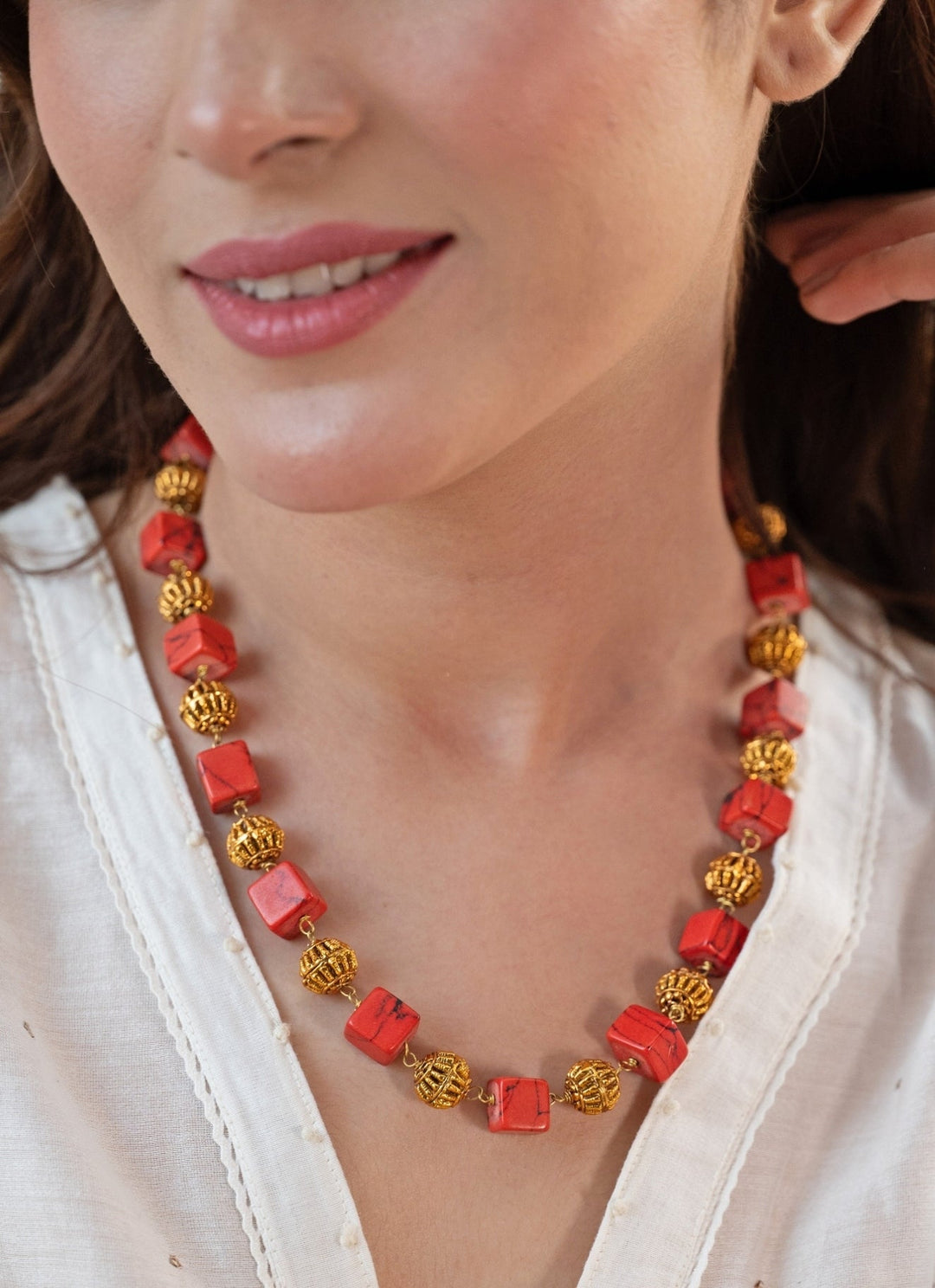 Do Taara Orange Beaded NecklaceFabilicious Fashion