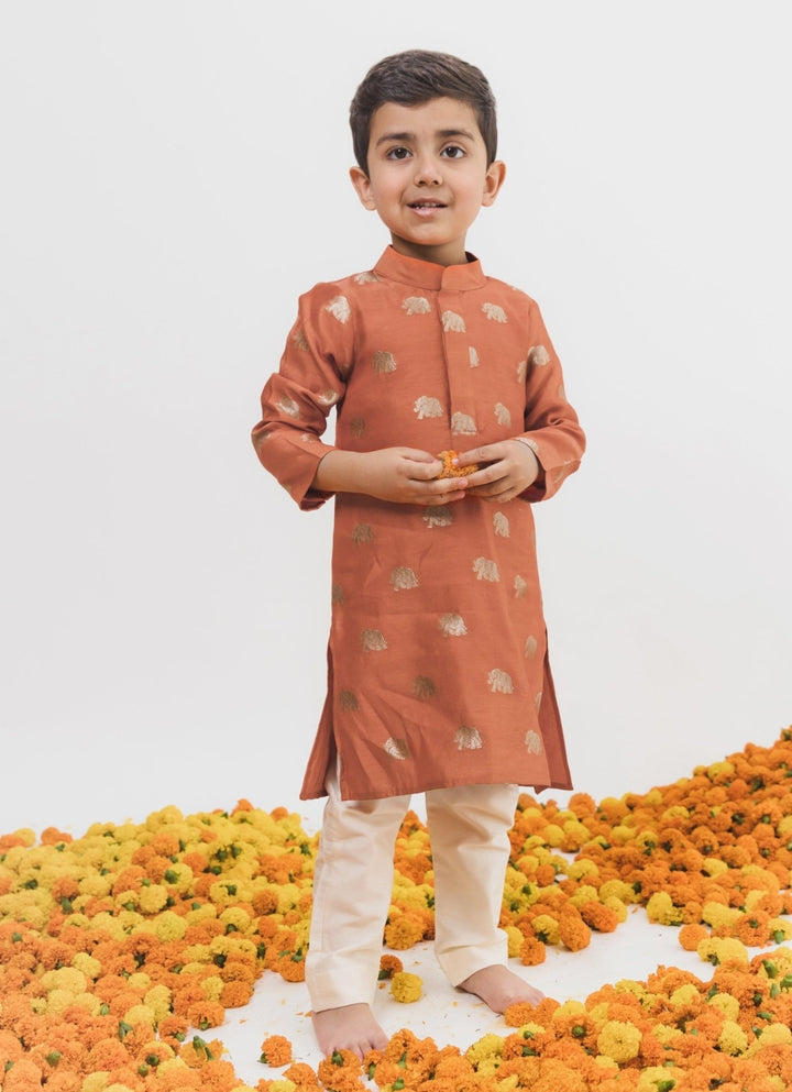Orange Chanderi Kurta Set Chotibuti - Fabilicious Fashion