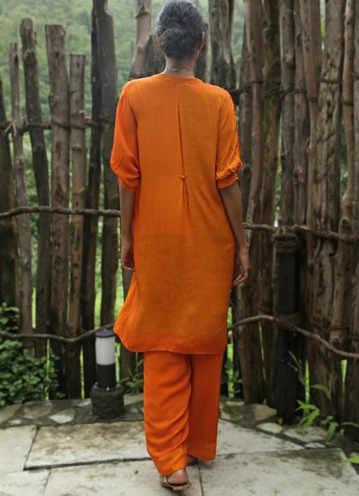 Orange Crepe Kurta Pant Set Basil Leaf - Fabilicious Fashion