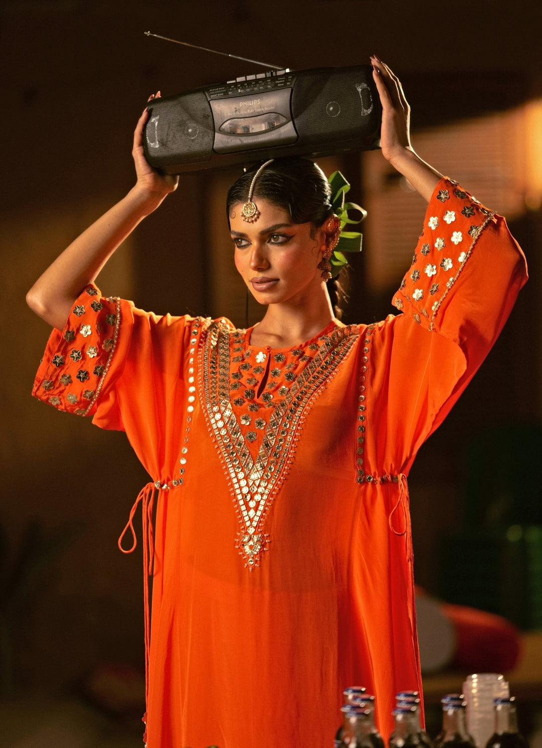Orange Crepe Silk High - Low Kurta Salwar Prahnaaya - Fabilicious Fashion