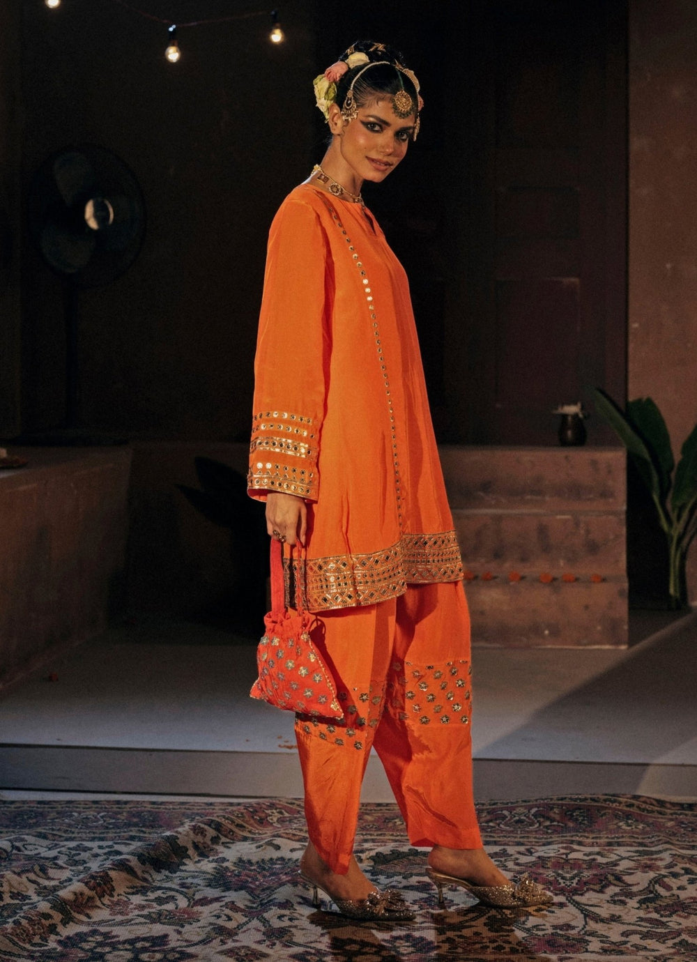 Orange Crepe Silk Kurta Salwar Prahnaaya - Fabilicious Fashion