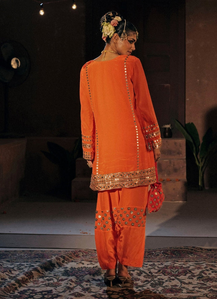 Orange Crepe Silk Kurta Salwar Prahnaaya - Fabilicious Fashion