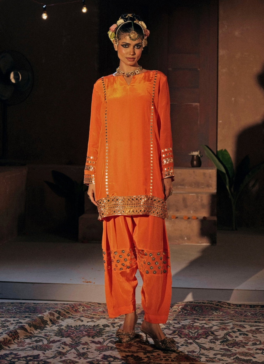 Orange Crepe Silk Kurta Salwar Prahnaaya - Fabilicious Fashion