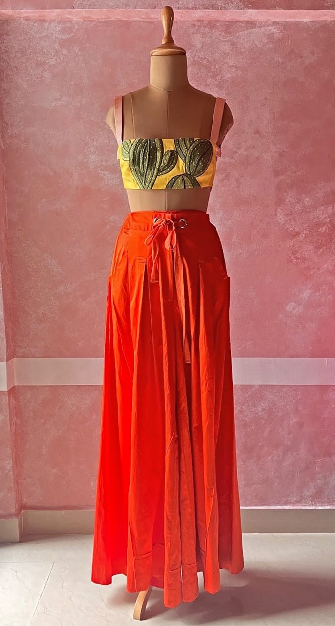 The Little Black Bow Orange Crepe Silk Pants SetFabilicious Fashion